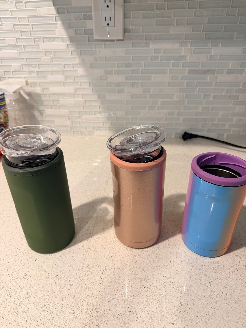Triple-Pack Insulated Can Holders in Green, Rose Gold & Blue - Brumate